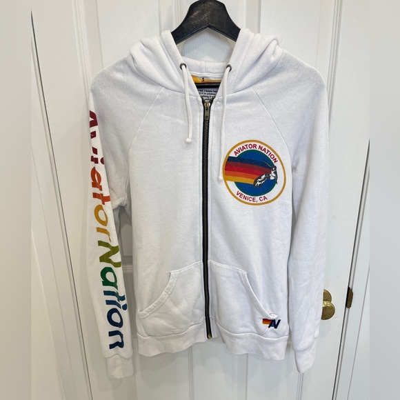 Aviator Nation, White zip up sweatshirt, women’s size Small - Picture 2 of 6